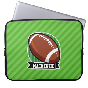 Football on Green Stripes Laptop Sleeve