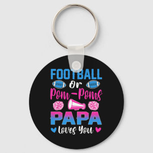 Football Or Pom Poms Papa Loves You Gender Reveal  Keychain
