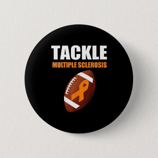 Football Orange Ribbon Multiple Sclerosis Awarenes 2 Inch Round Button (Front)