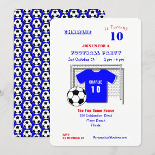 Football Party Blue Football Shirt Personalized Invitation