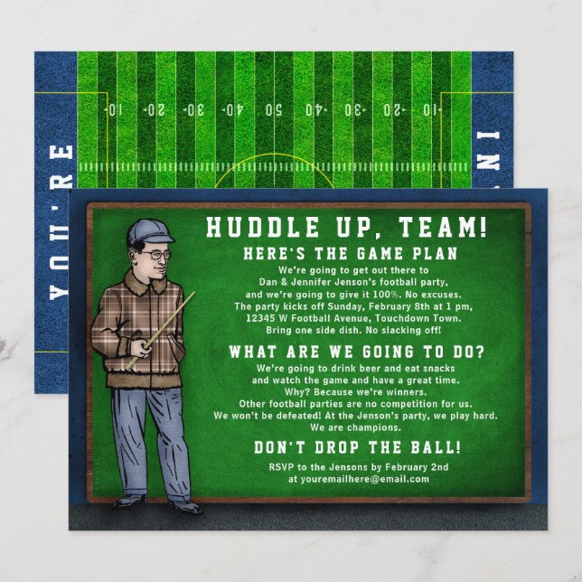 Football Party Funny Coach Speech Field Game Day Invitation (Front/Back)