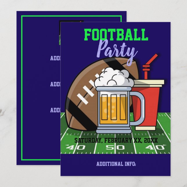 Football Party Purple Invitation (Front/Back)