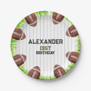 Football Pattern 1st Year Down birthday Pape Paper Plate