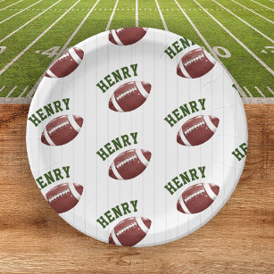 Football Pattern First Year Down 1st birthday Paper Plate