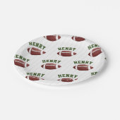 Football Pattern First Year Down 1st birthday Paper Plate (Angled)