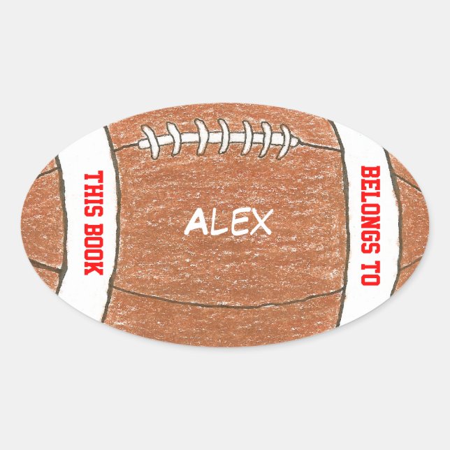 Football personalized bookplates for kids oval sticker (Front)