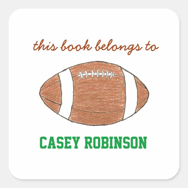 Football personalized bookplates for kids square sticker (Front)