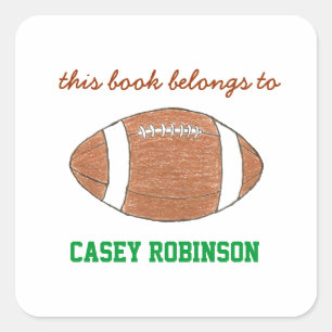 Football personalized bookplates for kids square sticker