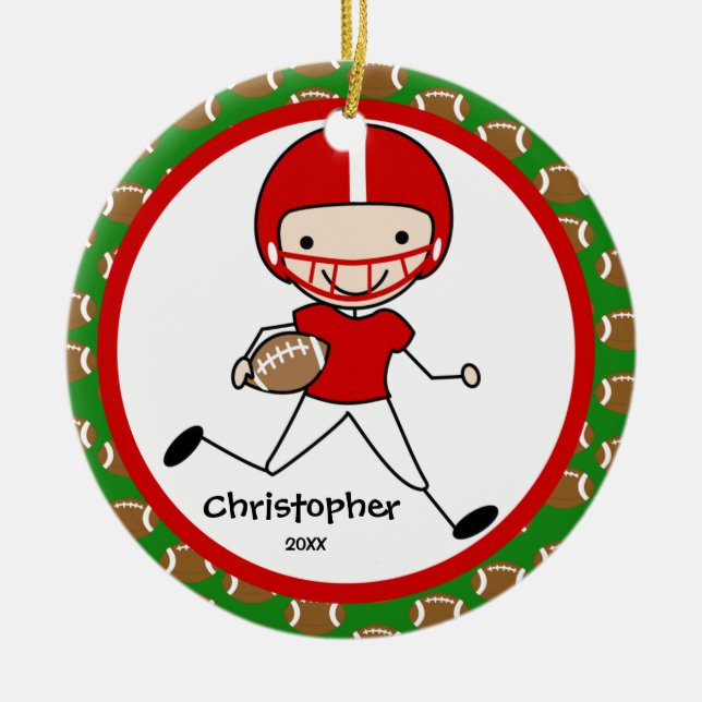 Football Personalized Boy Christmas Ornament (Front)