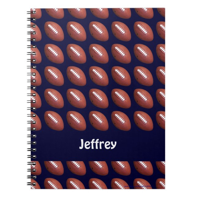 Football Personalized Name Blue Spiral Notebook (Front)