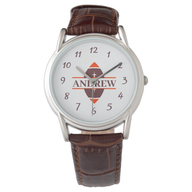 Football personnalisé Montre en Cuir Brown (devant)