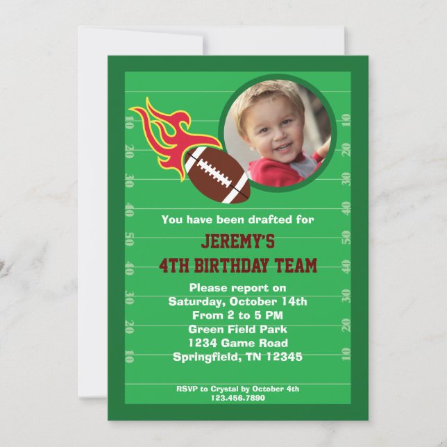 Football Photo Birthday Party Invitation (Front)