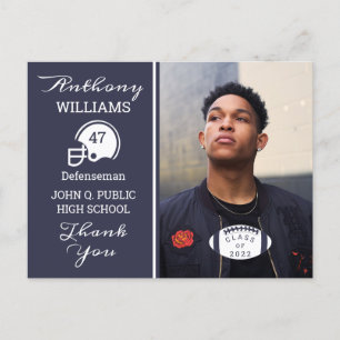 Football Photo Blue White Graduation Postcard