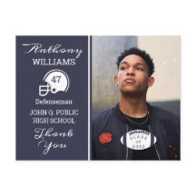 Football Photo Blue | White Graduation Postcard