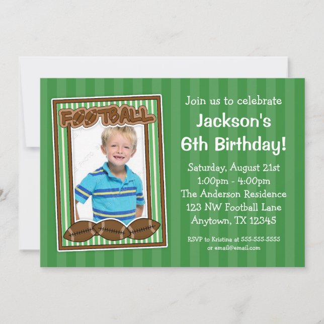 Football photo Invitations vertes de la fête d'ann (Devant)