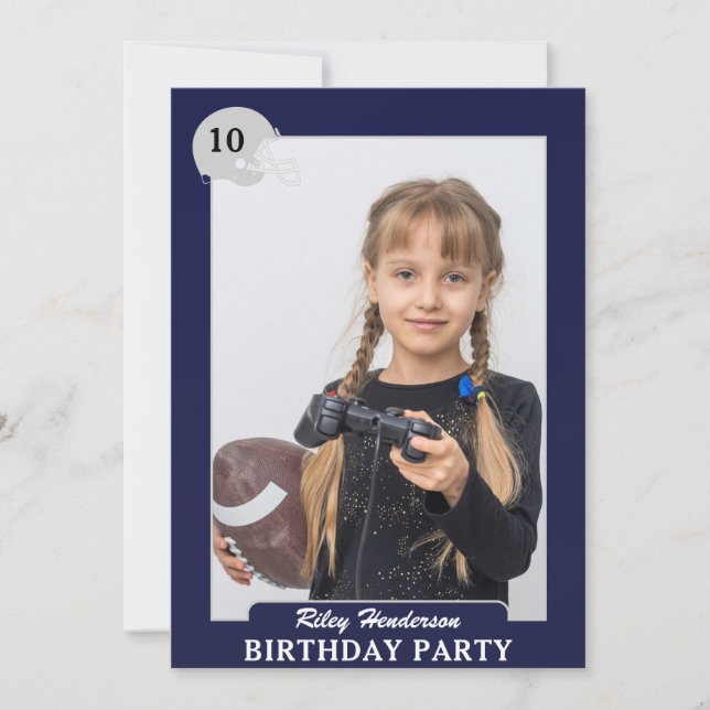 Football Photo Trading Card Birthday Party Invites (Front)