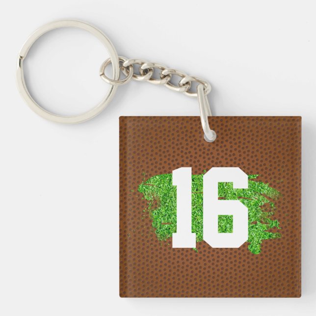 Football Pigskin Laces Turf Player Number Sports Keychain (Front)