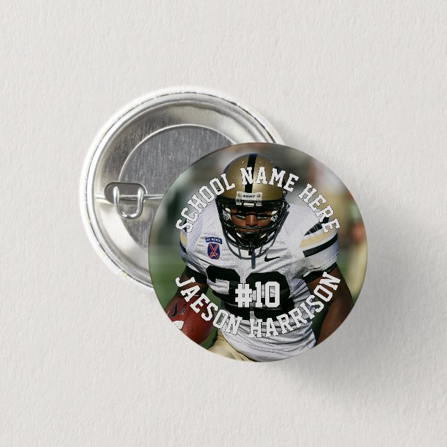 Football Player Add Name Number Team and Photo 1 Inch Round Button (Front & Back)