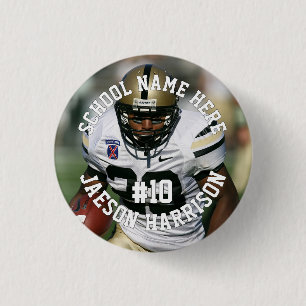 Football Player Add Name Number Team and Photo 1 Inch Round Button