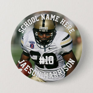 Football Player Add Name Number Team and Photo 3 Inch Round Button