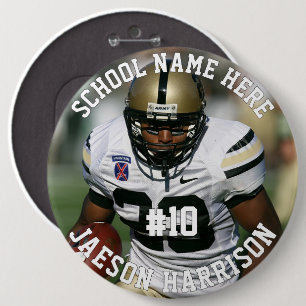 Football Player Add Name Number Team and Photo 6 Inch Round Button