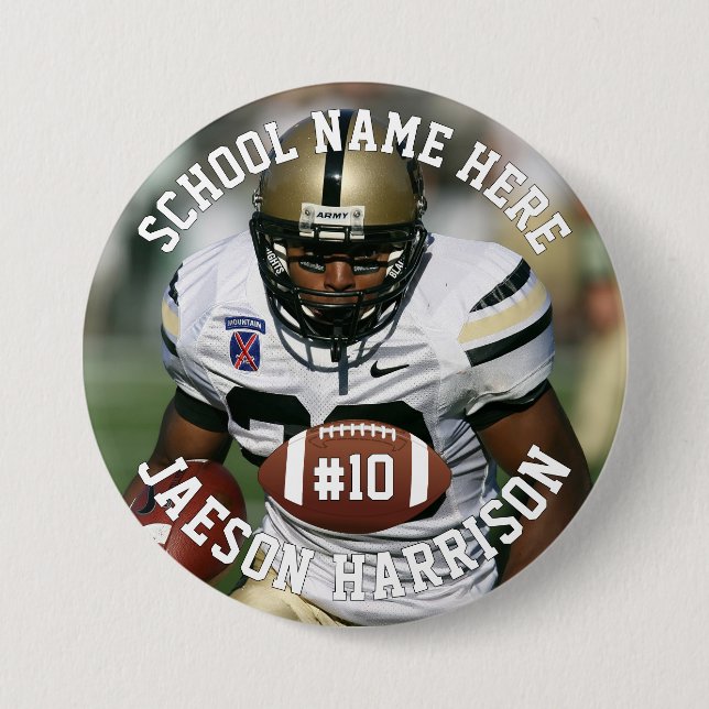 Football Player Add Name Number Team & Photo 3 Inch Round Button (Front)