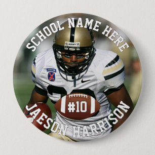Football Player Add Name Number Team & Photo 4 Inch Round Button