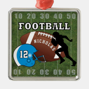 Football 🏈 Player and Blue Helmet Metal Ornament