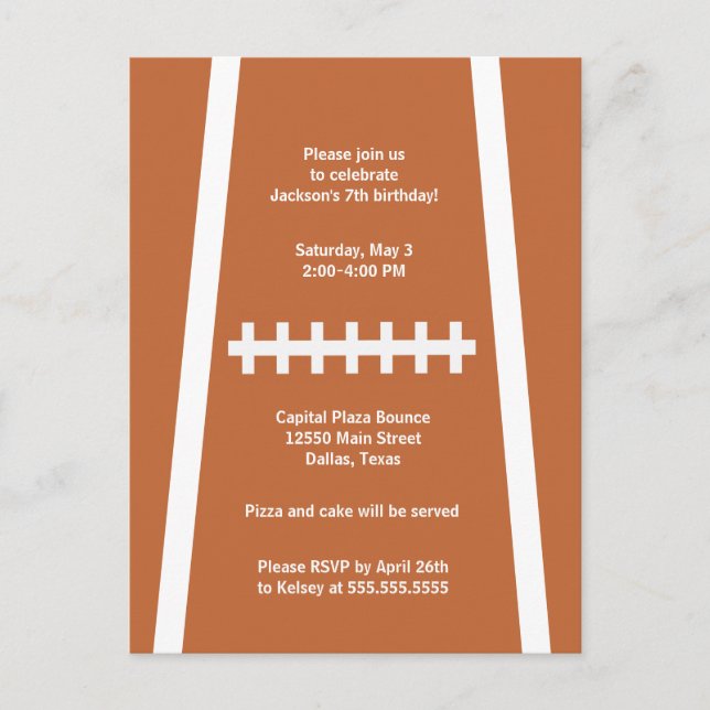 Football Player Custom Birthday Party Invitation Postcard (Front)
