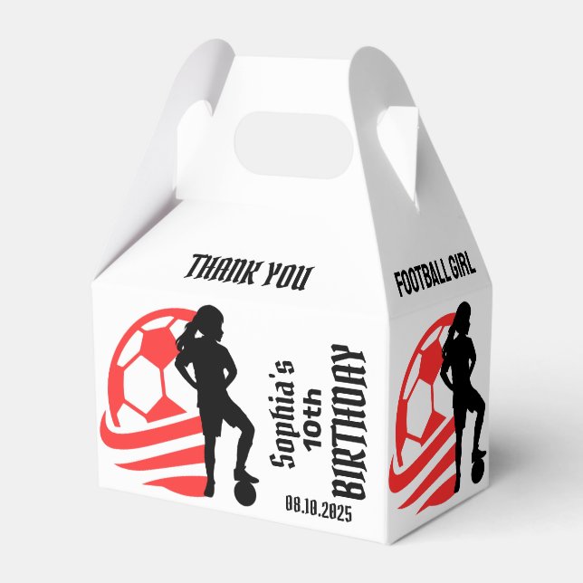 Football Player Girl, Football Girl Team Favour Bo Favor Box (Front Side)