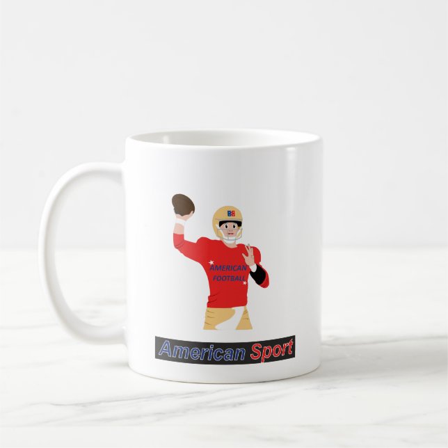 Football player in action with ball in hand coffee mug (Left)