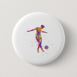 Football player in watercolor 2 inch round button