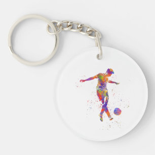 Football player in watercolor keychain