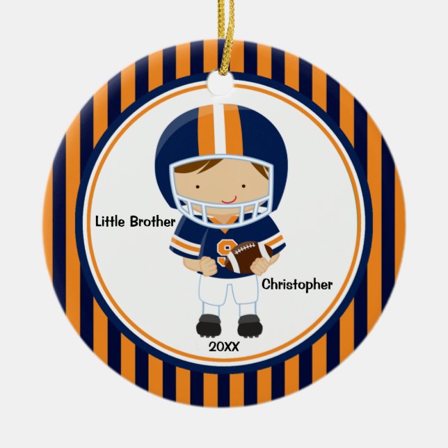 Football Player Little Brother Christmas Ornament (Front)