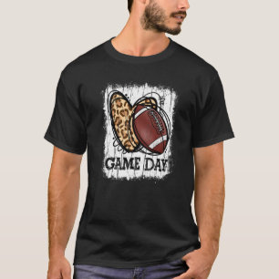 Football Player Mom Leopard Bleached Game Day Foot T-Shirt