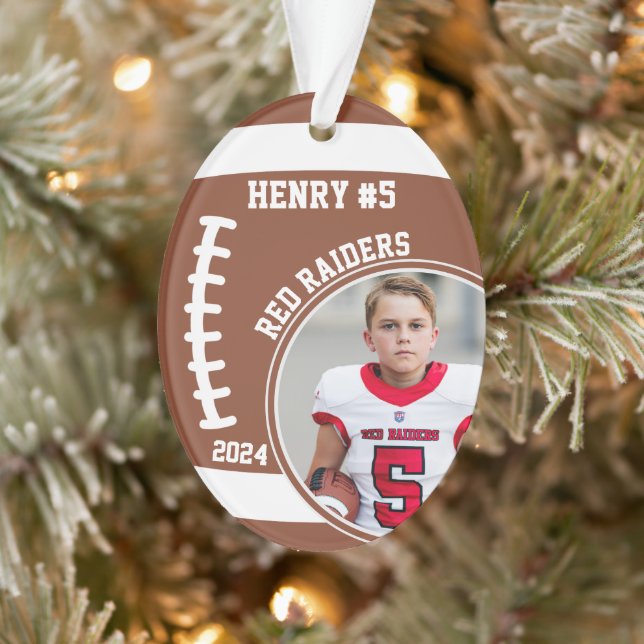 Football Player Name Number Photo Keepsake #5 Ornament (Tree)