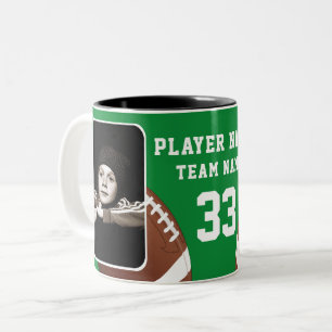 Football Player Name Number Team 2 Photos Two-Tone Coffee Mug