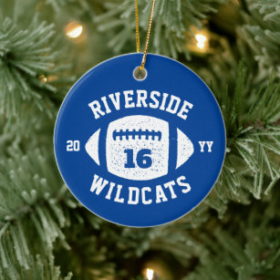 Football player photo blue personalized holiday ceramic ornament