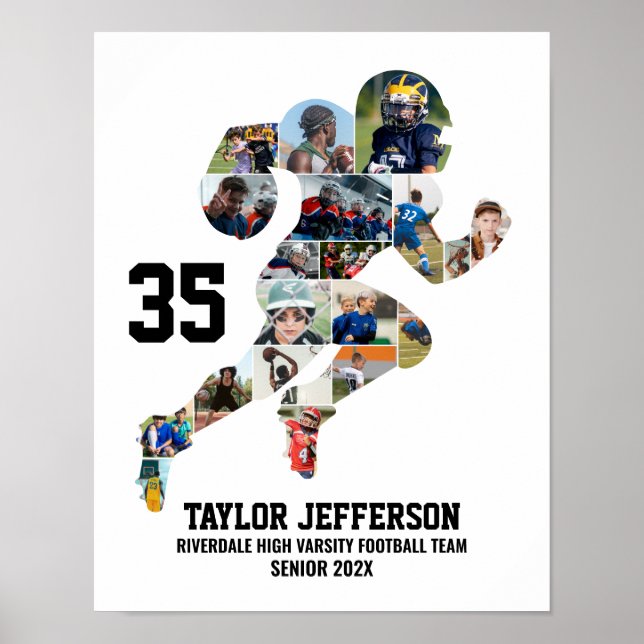 Football Player Photo Collage Custom Senior Gift Poster (Front)