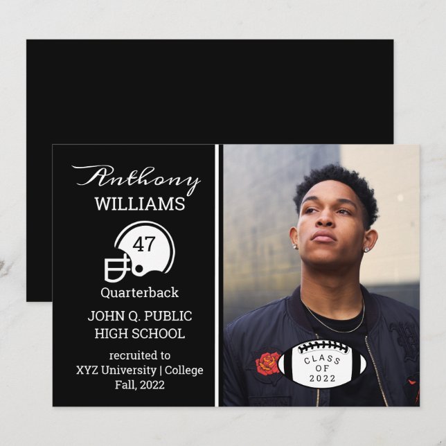Football Player Photo Graduation Announcement (Front/Back)
