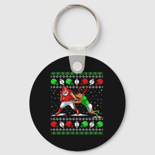 Football Player Reindeer Ugly Christmas Pajama Fun Keychain