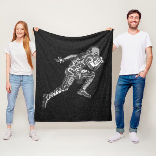 Football Player Running Quarterback Black Silver Fleece Blanket