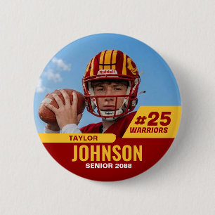 Football Player Senior Night Custom Photo Sports 2 Inch Round Button
