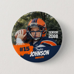Football Player Senior Night Custom Photo Sports 2 Inch Round Button