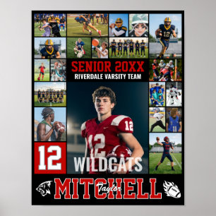 Football Player Senior Night Photo Collage Sports Poster