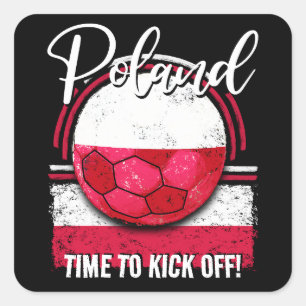 Football Poland Flag Euro, Distressed Flag Square Sticker