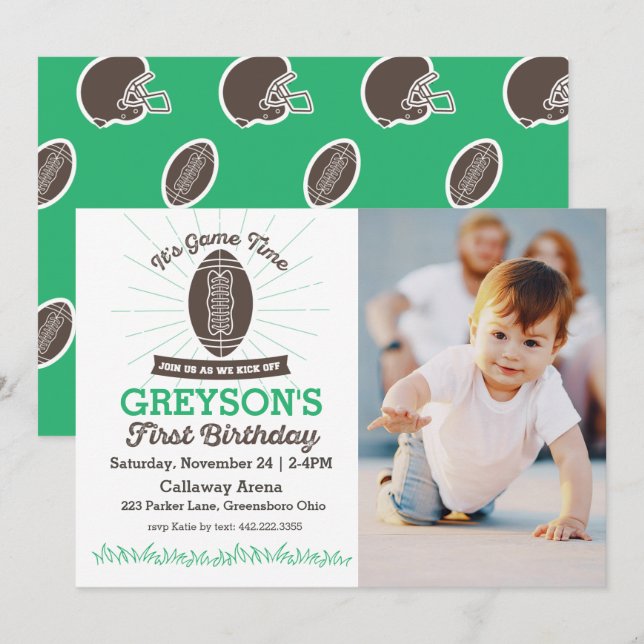 Football Premier anniversaire Photo Invitation (Devant / Derrière)