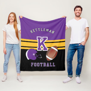 Football 🏈 Purple and Gold Yellow Sport Letter  Fleece Blanket