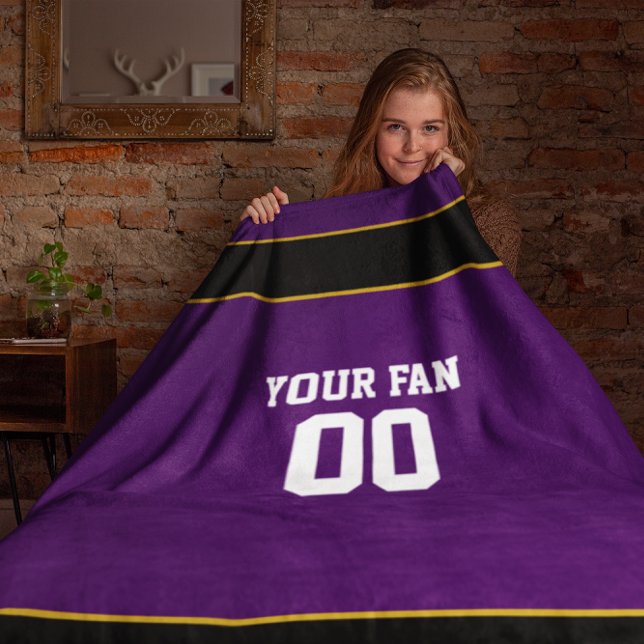 Football Purple & Black Personalized Fleece Blanket (Creator Uploaded)
