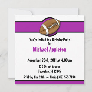 Football Purple Invitations d'anniversaire